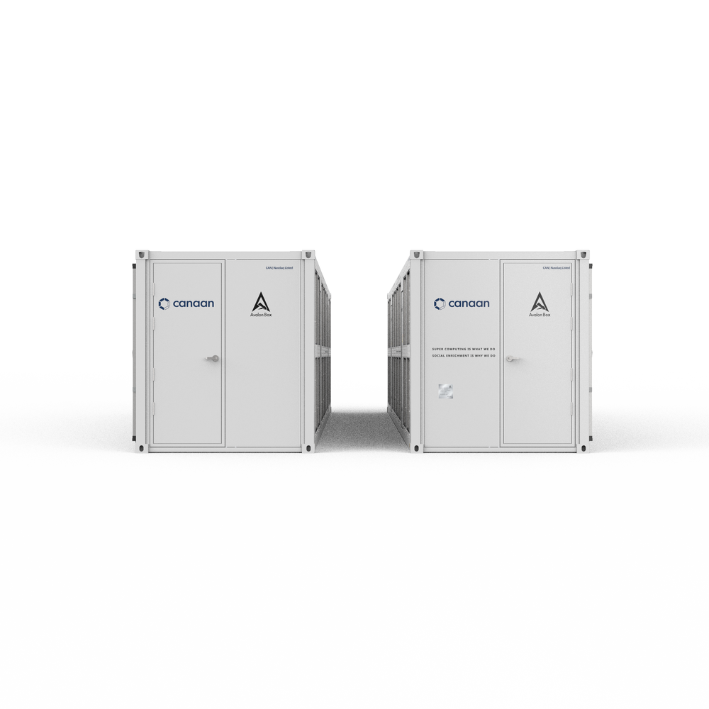 Canaan Avalon 40ft air-cooling mining box exterior in light grey color